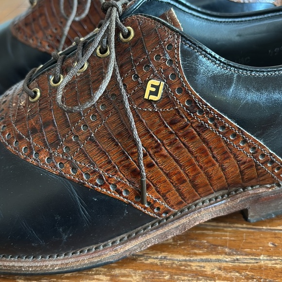 FootJoy Classics Dry Premiere Golf Shoes Men’s Black Brown Lizard Size 11.5 C - Picture 2 of 15